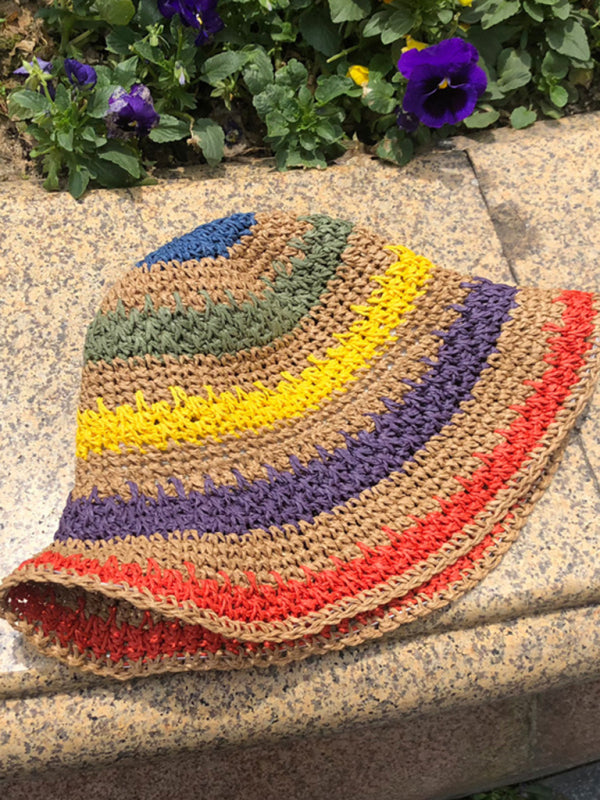 Braided straw hat rainbow fisherman hat big brim sun hat outdoor beach sun sun hat Shello's Creative Boutique