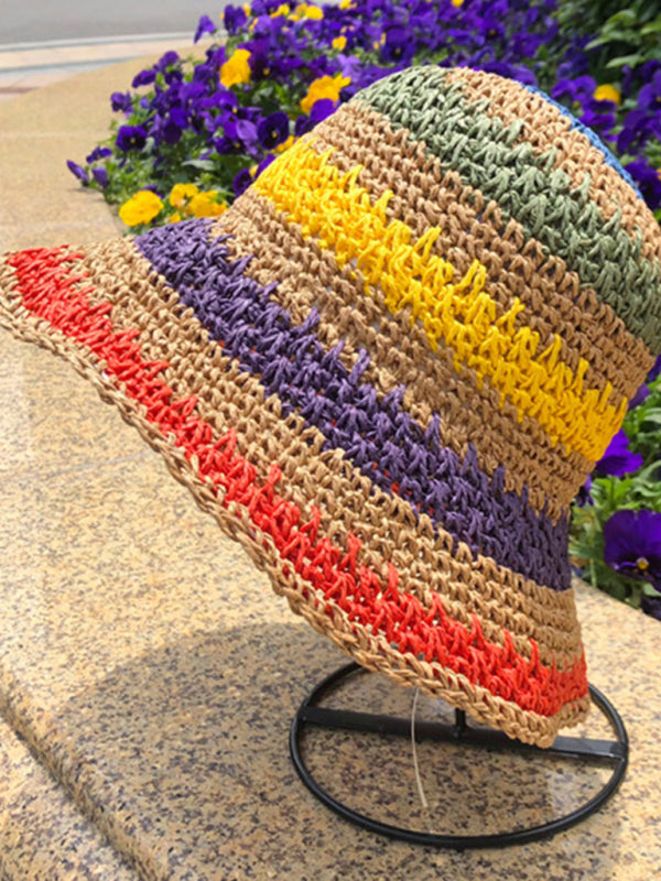 Braided straw hat rainbow fisherman hat big brim sun hat outdoor beach sun sun hat Shello's Creative Boutique