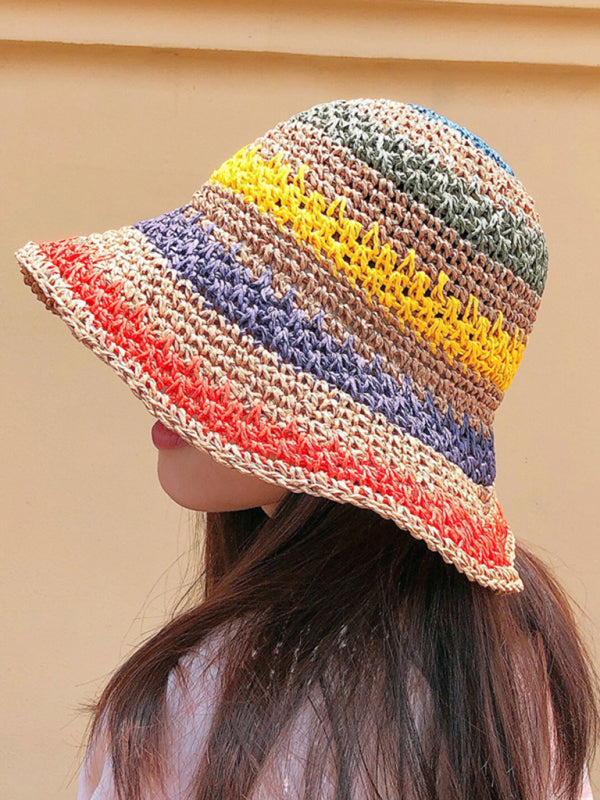 Braided straw hat rainbow fisherman hat big brim sun hat outdoor beach sun sun hat Shello's Creative Boutique