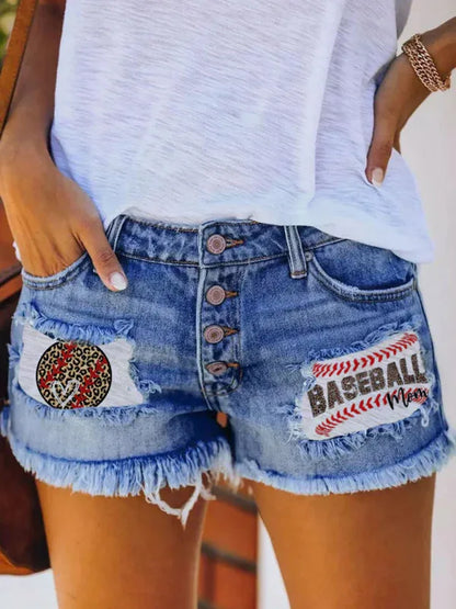 Button-Breasted Printed Patch Denim Shorts – Rebel Chic Edition - Shello's Creative Boutique