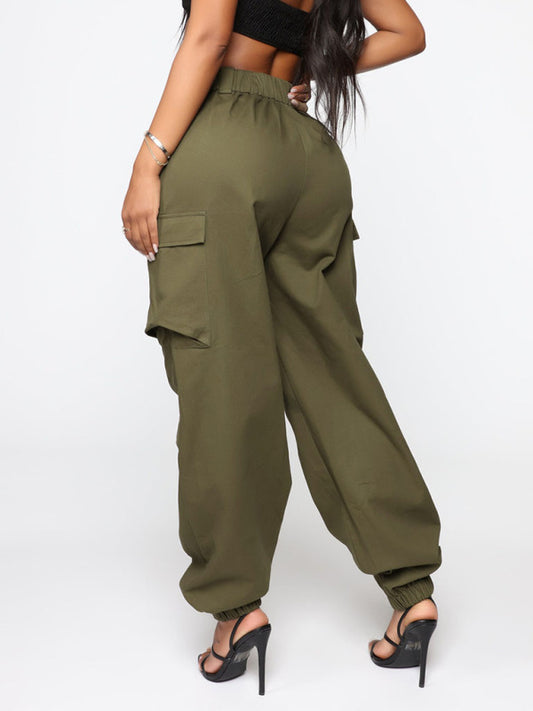 Women's Casual Multi Pocket Button Fly Straight Cargo Trousers Shello's Creative Boutique
