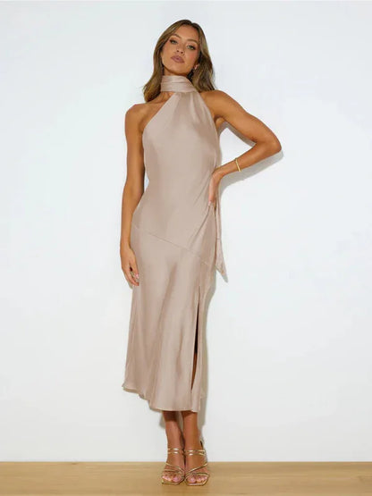Women's Satin Slit Dress for Sexy and Graceful Elegance - Shello's Creative Boutique