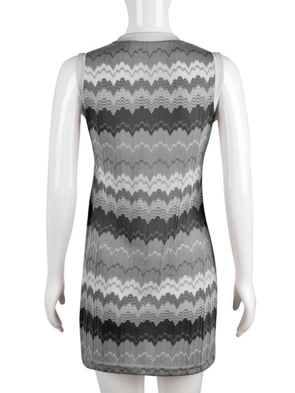 New geometric wave sexy slim sleeveless knitted sweater dress Shello's Creative Boutique