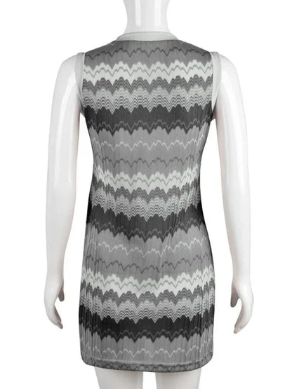 Geometric Wave Sexy Slim Sleeveless Knitted Sweater Dress - Shello's Creative Boutique
