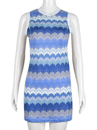 Geometric Wave Sexy Slim Sleeveless Knitted Sweater Dress - Shello's Creative Boutique