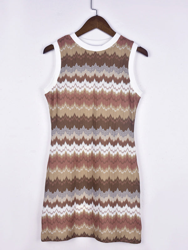 New geometric wave sexy slim sleeveless knitted sweater dress Shello's Creative Boutique