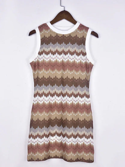 Geometric Wave Sexy Slim Sleeveless Knitted Sweater Dress - Shello's Creative Boutique