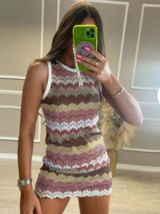 New geometric wave sexy slim sleeveless knitted sweater dress Shello's Creative Boutique