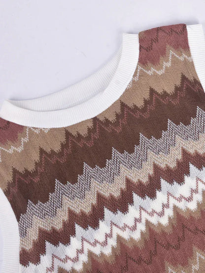 Geometric Wave Sexy Slim Sleeveless Knitted Sweater Dress - Shello's Creative Boutique