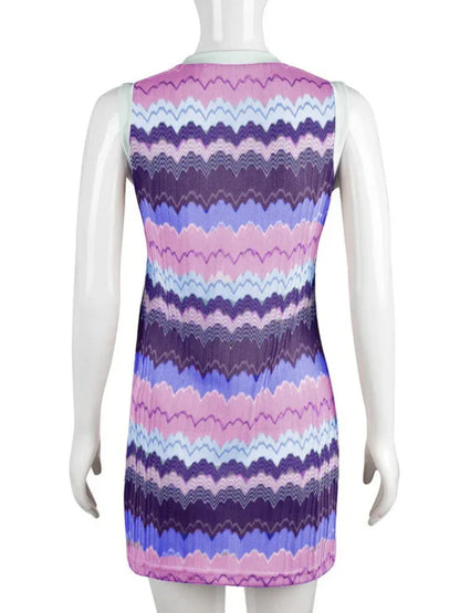 Geometric Wave Sexy Slim Sleeveless Knitted Sweater Dress - Shello's Creative Boutique