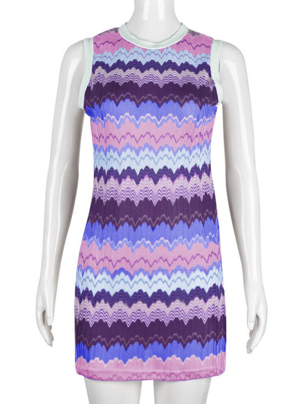 New geometric wave sexy slim sleeveless knitted sweater dress Shello's Creative Boutique