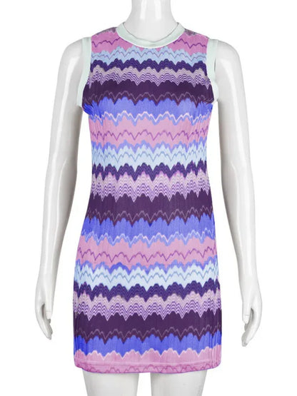 Geometric Wave Sexy Slim Sleeveless Knitted Sweater Dress - Shello's Creative Boutique