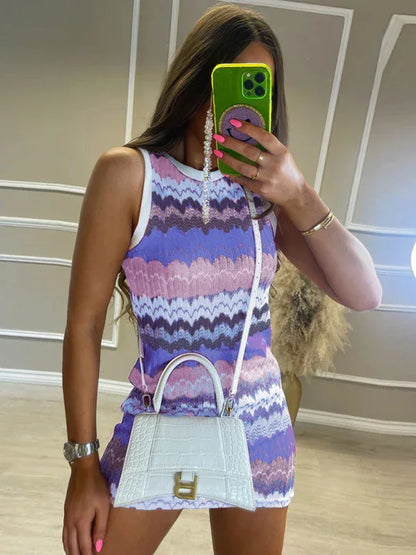 Geometric Wave Sexy Slim Sleeveless Knitted Sweater Dress - Shello's Creative Boutique