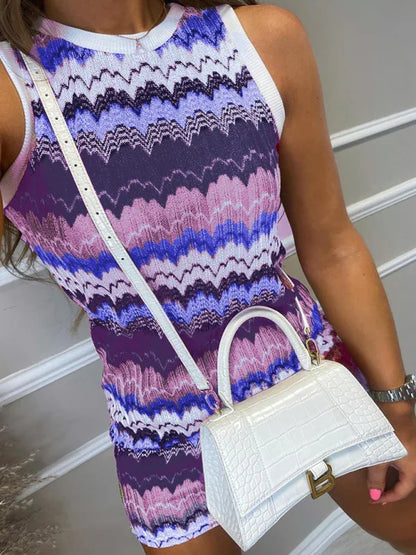 Geometric Wave Sexy Slim Sleeveless Knitted Sweater Dress - Shello's Creative Boutique