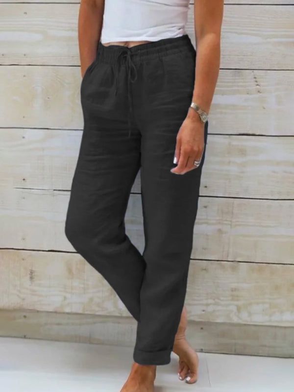 Women's Elastic Waist Solid Color Wide Leg Pants Loose Trousers Shello's Creative Boutique