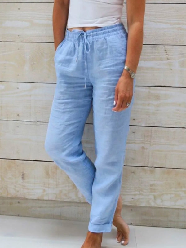 Women's Elastic Waist Solid Color Wide Leg Pants Loose Trousers Shello's Creative Boutique