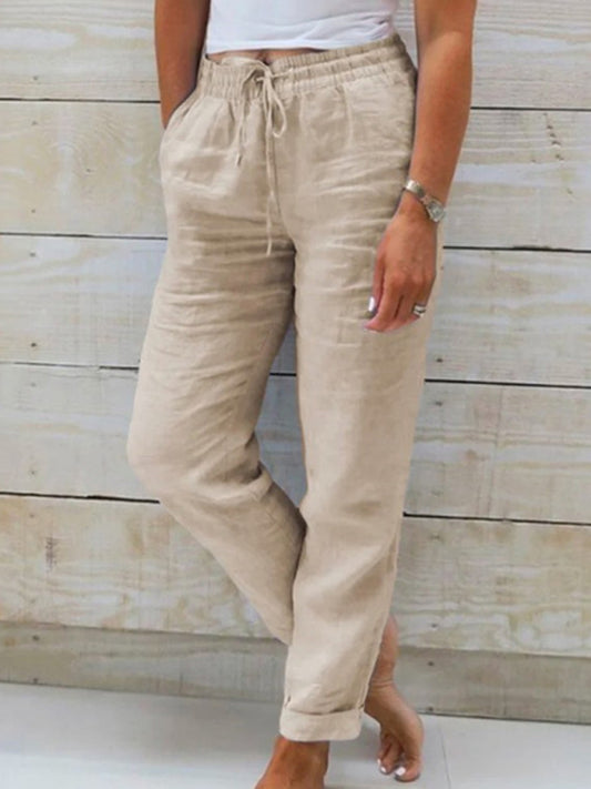 Women's Elastic Waist Solid Color Wide Leg Pants Loose Trousers Shello's Creative Boutique