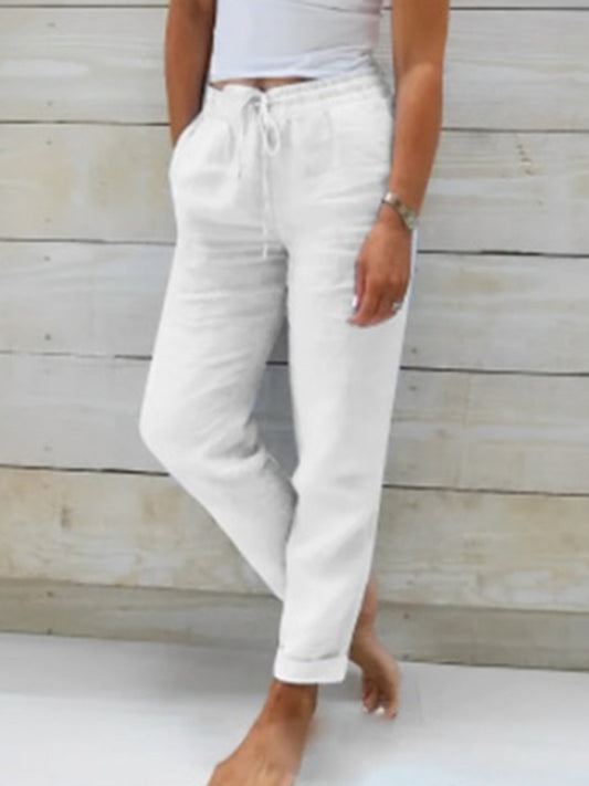 Women's Elastic Waist Solid Color Wide Leg Pants Loose Trousers Shello's Creative Boutique