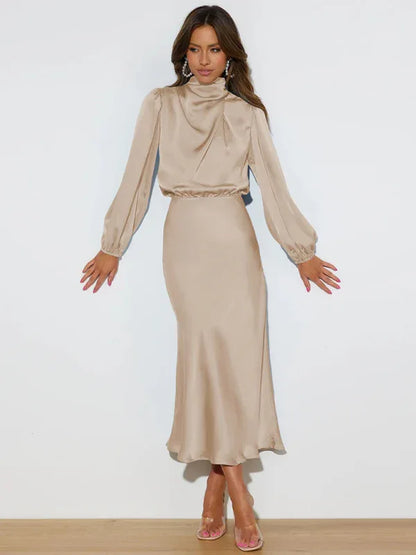 Elegant Women's Satin Long Sleeve Loose Dress – Timeless Grace Meets Effortless Comfort - Shello's Creative Boutique