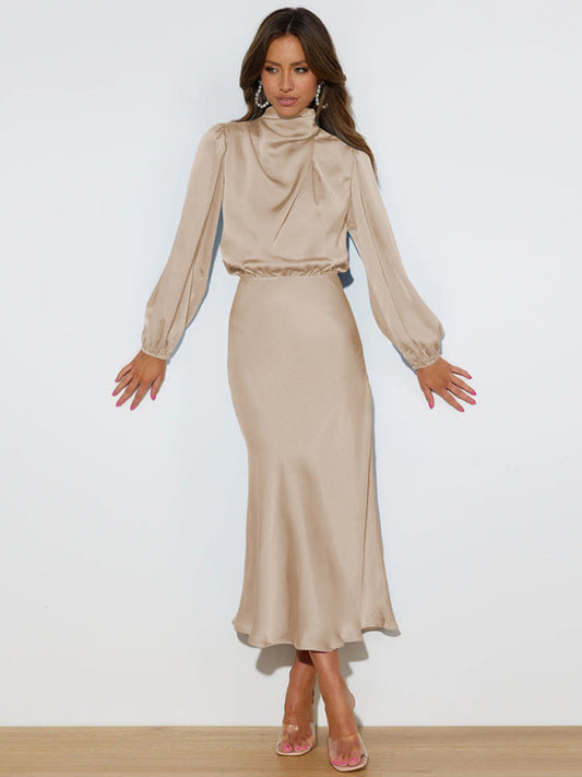 Elegant elegant women's satin long sleeve loose dress Shello Creative Boutique