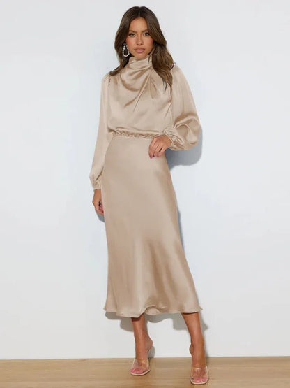 Elegant Women's Satin Long Sleeve Loose Dress – Timeless Grace Meets Effortless Comfort - Shello's Creative Boutique