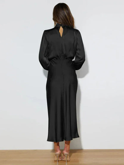 Elegant Women's Satin Long Sleeve Loose Dress – Timeless Grace Meets Effortless Comfort - Shello's Creative Boutique
