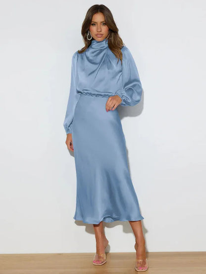 Elegant Women's Satin Long Sleeve Loose Dress – Timeless Grace Meets Effortless Comfort - Shello's Creative Boutique