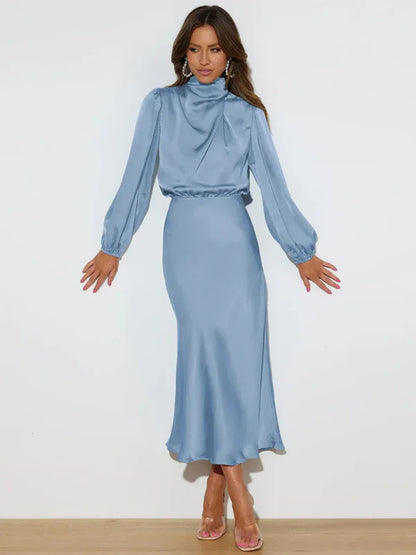 Elegant Women's Satin Long Sleeve Loose Dress – Timeless Grace Meets Effortless Comfort - Shello's Creative Boutique