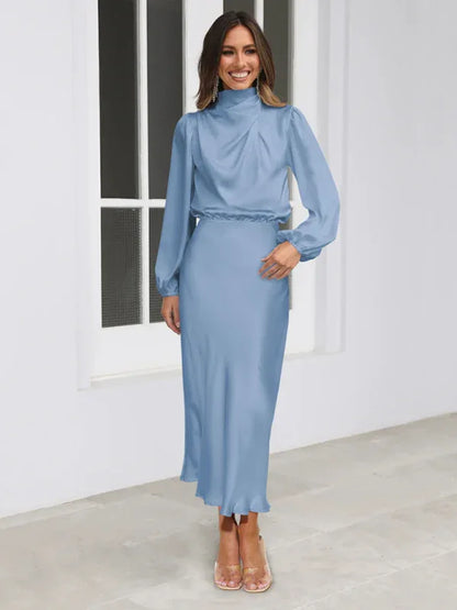 Elegant Women's Satin Long Sleeve Loose Dress – Timeless Grace Meets Effortless Comfort - Shello's Creative Boutique