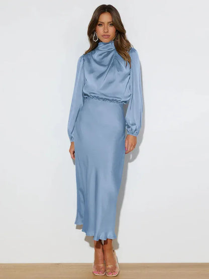 Elegant Women's Satin Long Sleeve Loose Dress – Timeless Grace Meets Effortless Comfort - Shello's Creative Boutique