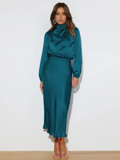 Elegant Women's Satin Long Sleeve Loose Dress – Timeless Grace Meets Effortless Comfort - Shello's Creative Boutique