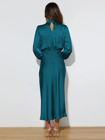 Elegant Women's Satin Long Sleeve Loose Dress – Timeless Grace Meets Effortless Comfort - Shello's Creative Boutique