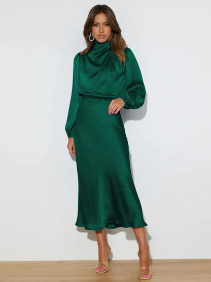 Elegant Women's Satin Long Sleeve Loose Dress – Timeless Grace Meets Effortless Comfort - Shello's Creative Boutique