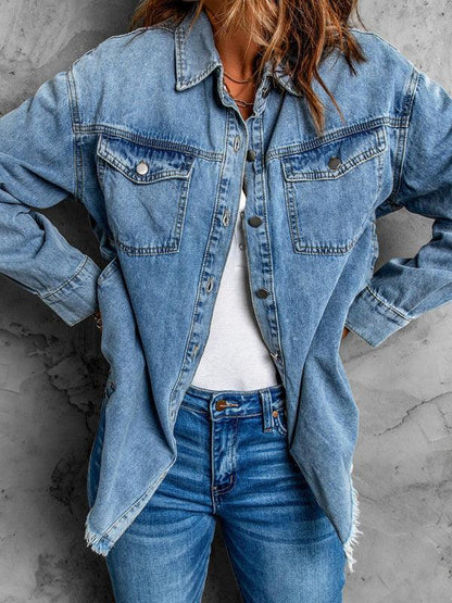 Street Trendy Denim Lapel Loose-Fit Blouse - Shello's Creative Boutique