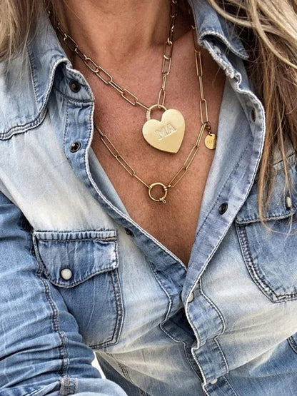 Long-Sleeved Lapel Denim Shirt with Distressed Pockets - Shello's Creative Boutique