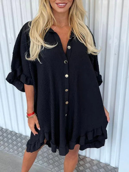 New Solid Color Shirt Dress Ruffle Sleeve Irregular Shirt Dress – Shello Creative Boutique - Shello's Creative Boutique