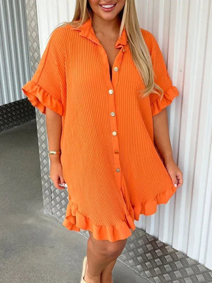 New Solid Color Shirt Dress Ruffle Sleeve Irregular Shirt Dress – Shello Creative Boutique - Shello's Creative Boutique