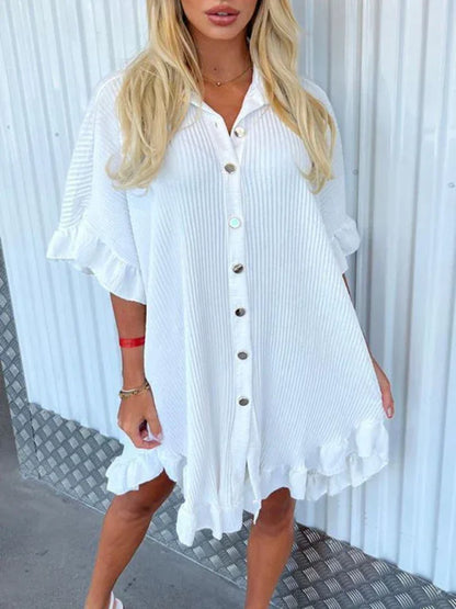 New Solid Color Shirt Dress Ruffle Sleeve Irregular Shirt Dress – Shello Creative Boutique - Shello's Creative Boutique