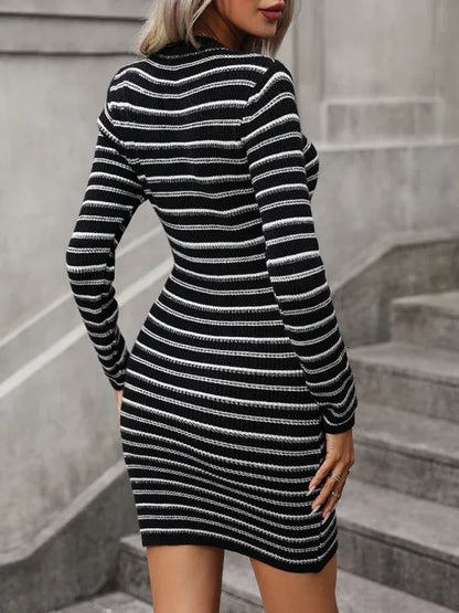 Women's Knitwear Intercolor Striped Pullover Mid-Length Sweater - Shello's Creative Boutique