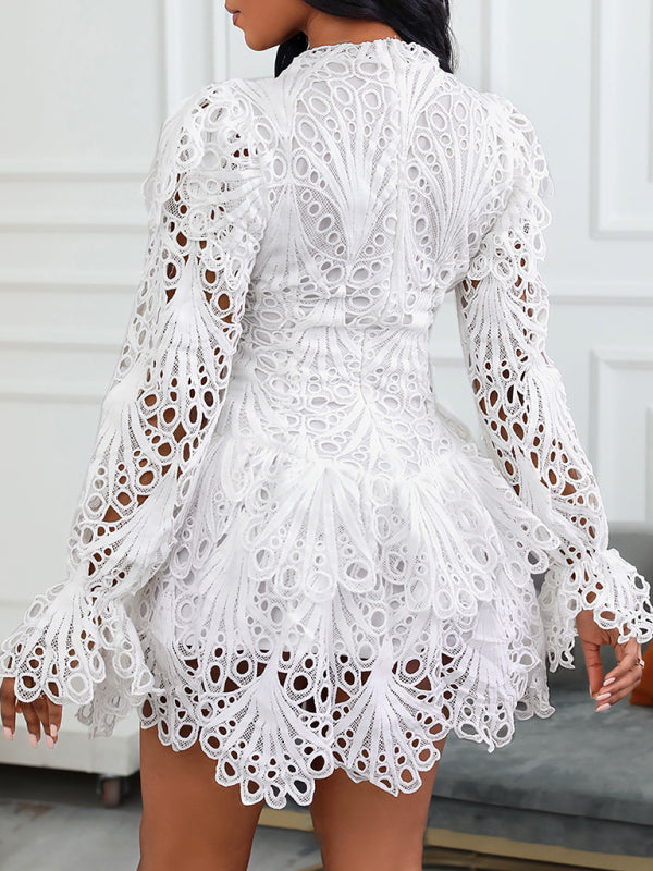 New women's elegant white lace hollow dress Shello Creative Boutique