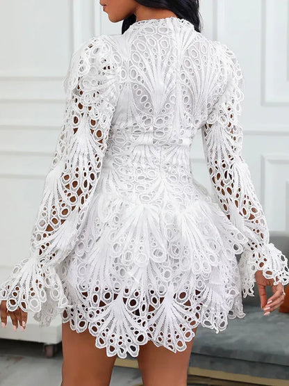 New women's elegant white lace hollow dress - Shello's Creative Boutique