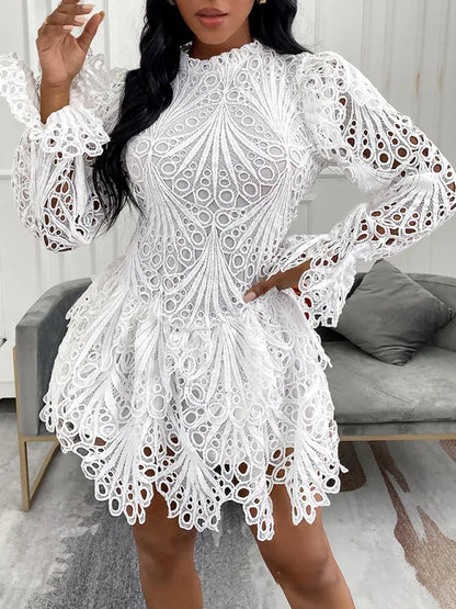 New women's elegant white lace hollow dress - Shello's Creative Boutique