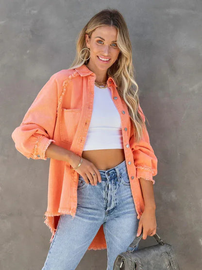 Casual Fringed Ripped Loose Denim Jacket - Shello's Creative Boutique