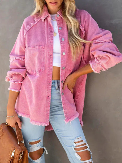 Casual Fringed Ripped Loose Denim Jacket - Shello's Creative Boutique