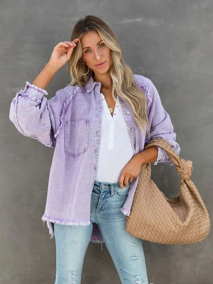 Casual Fringed Ripped Loose Denim Jacket - Shello's Creative Boutique
