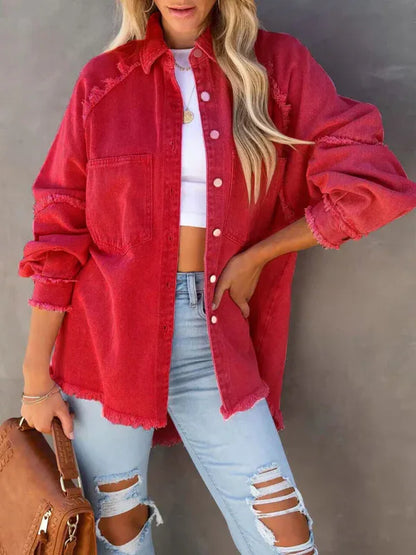 Casual Fringed Ripped Loose Denim Jacket - Shello's Creative Boutique