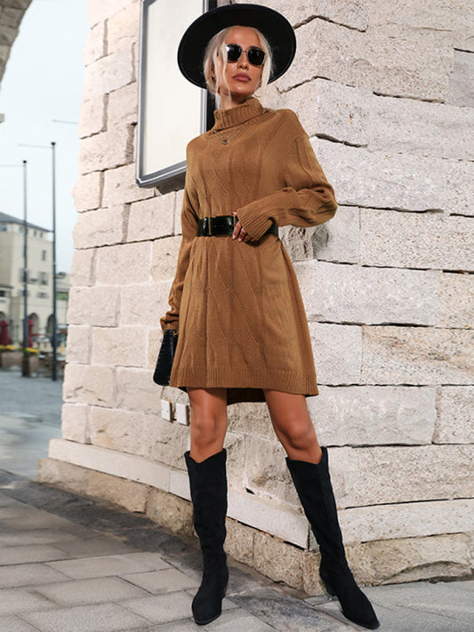 New mid-high collar solid color sweater skirt (belt not included) Shello's Creative Boutique