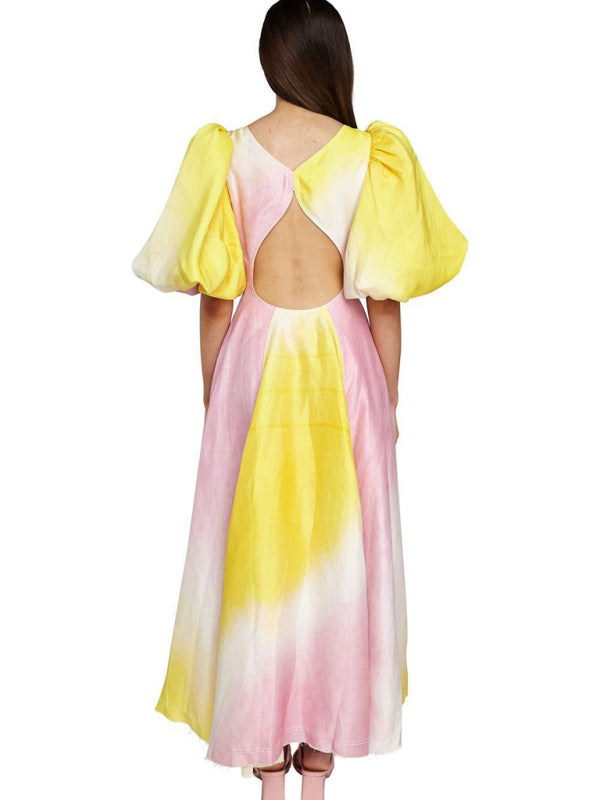 New fashion colorful V-neck lantern sleeve dress Shello's Creative Boutique