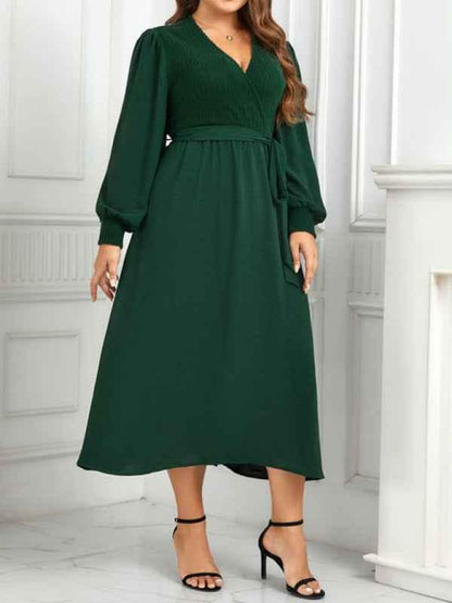 New Plus Size V-Neck Slimming Dress in Green - Stylish and Graceful for All Seasons - Shello's Creative Boutique