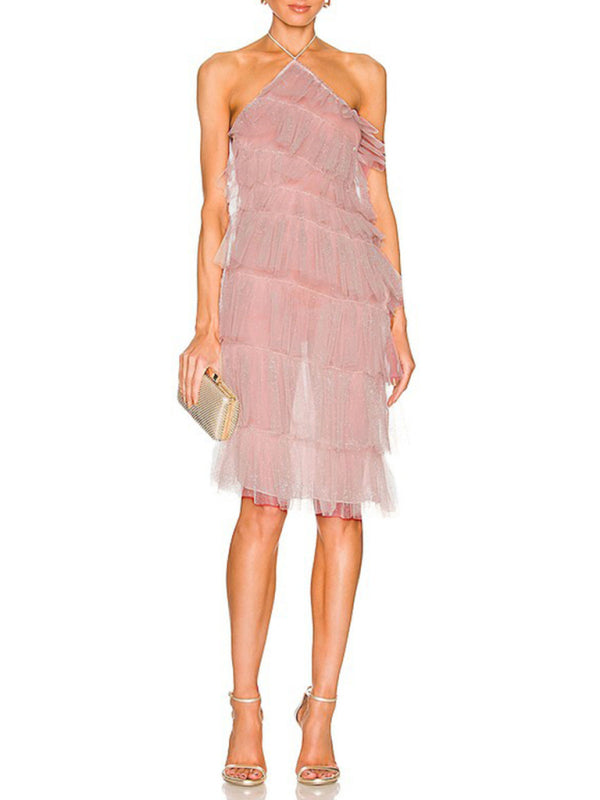 New dinner sexy French girl cake skirt dress backless mesh halter neck dress Shello's Creative Boutique